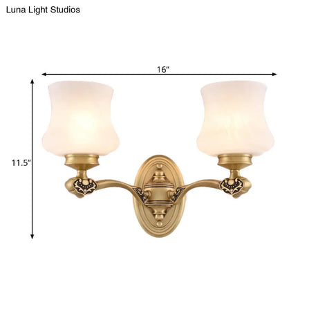 1/2-Head Vintage Brass Wall Mount Sconce Lamp With White Glass Bell Shade Retro Lighting For Living