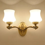1/2-Head Vintage Brass Wall Mount Sconce Lamp With White Glass Bell Shade Retro Lighting For Living
