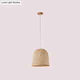 1-Head Asian Beige Bamboo Pendant Light With Bowl/Jar/Cloche Shade - Bistro Pendulum Design