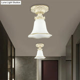1 - Head Vintage Flush Mount Ceiling Light With Milky Glass Flower Design