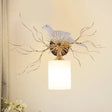 1-Head White Glass Wall Lamp For Bedroom - Loft Cylinder Lighting With Bird Accent