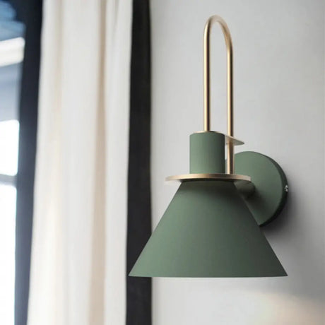 1 Light Bedside Wall Sconce Lamp With Conical Metal Shade - Black/White/Green Green