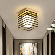 1-Light Black/White Metal Square Flush Mount Pendant Fixture For Corridor Ceiling Black
