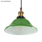 1-Light Vintage Brass Green Glass Pendant Hanging Light Fixture 8’/10’ Width – Perfect For
