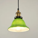 1-Light Vintage Brass Green Glass Pendant Hanging Light Fixture 8’/10’ Width – Perfect For