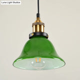 1-Light Vintage Brass Green Glass Pendant Hanging Light Fixture 8’/10’ Width – Perfect For