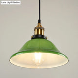1-Light Vintage Brass Green Glass Pendant Hanging Light Fixture 8’/10’ Width – Perfect For