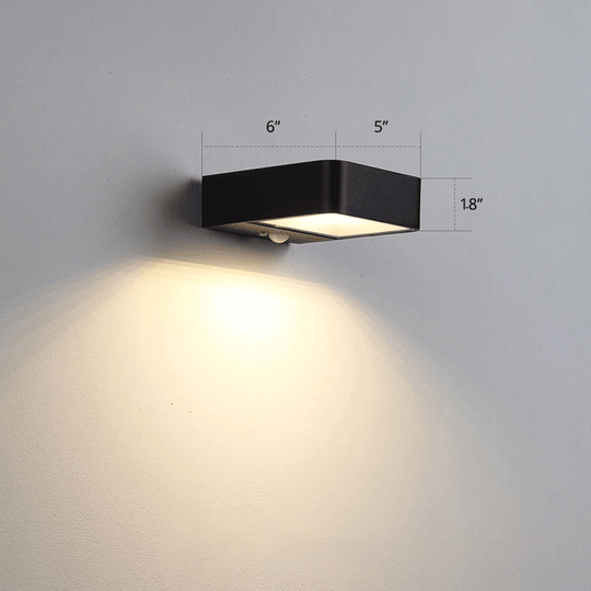 Simplicity Led Metal Solar Sconce Light: Rectangular Black Wall Mount Lamp For Patio /