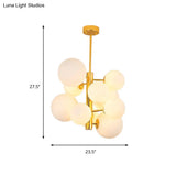 10/13 Bulbs Global Chandelier Lamp: Modern Milk Glass Hanging Light In Gold