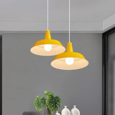 10’/14’ Vintage Barn Pendant Lamp In Black/White/Red - Ceiling Fixture For Dining Room Yellow / 10’