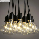 10 Head Black Swag Pendant Lighting Fixture For Hanging Lights With Naked Bulb - Factory Style