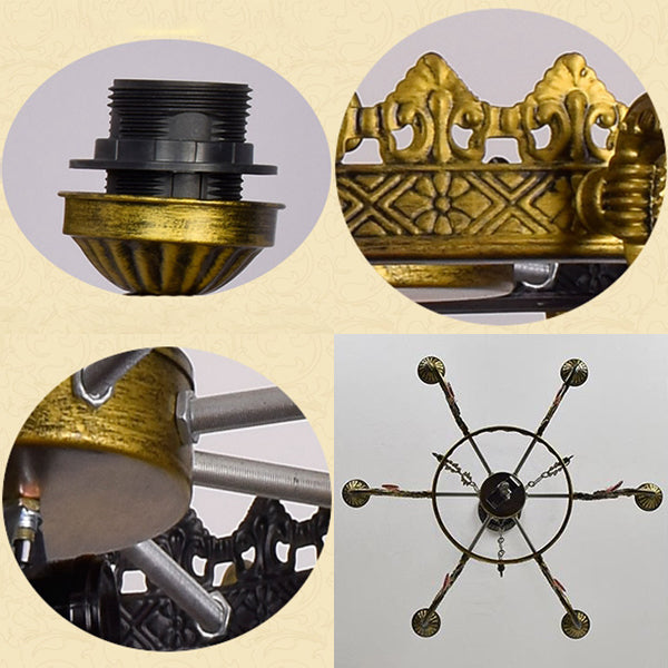 Tiffany Stained Glass Chandelier Light - 7-Light Cone Hanging Fixture With Colorful Circle Pattern