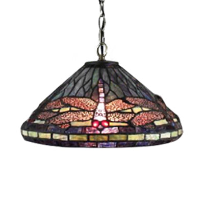 Dragonfly Tiffany-Style Hanging Lamp Black Stained Glass Pendant Light Kit For Living Room