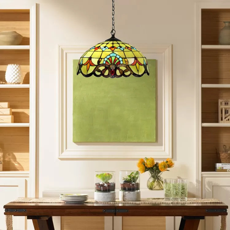 Adjustable 2-Light Hanging Lamp With Victorian Style Dome Shade - 16’ W For Living Room Yellow