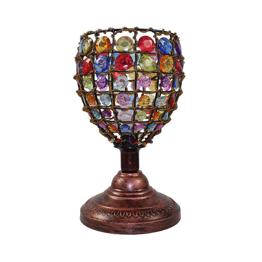 Colorful Stained Glass Bedside Table Lamp - Retro Style With Jewel Accent 1 Light