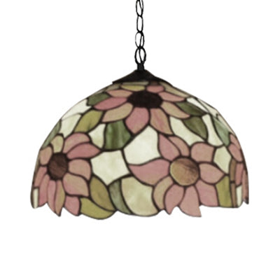Tiffany-Style Black Hand Cut Glass Pendant Ceiling Light With Sunflower Pattern – 12’/16’