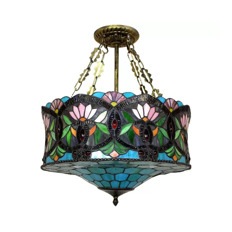 Led Stained Glass Living Room Ceiling Light - Baroque Style 18 W Drum