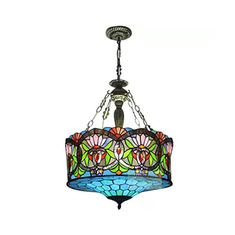 Led Stained Glass Living Room Ceiling Light - Baroque Style 18’ W Drum