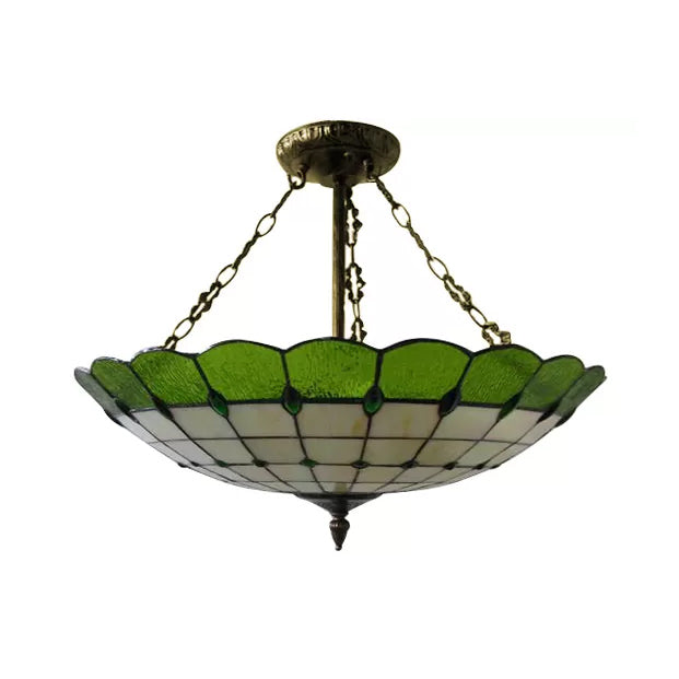 Antique Copper Tiffany Style Bedroom Ceiling Light - 4-Light Domed Semi Flush Mount With Glass