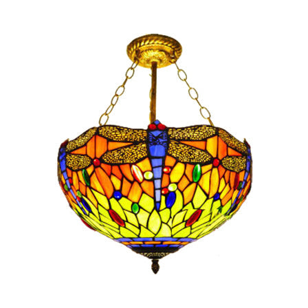 Dragonfly Led Baroque Ceiling Lighting In Aged Brass - Stained Glass Shade For Bedroom Orange / 16’
