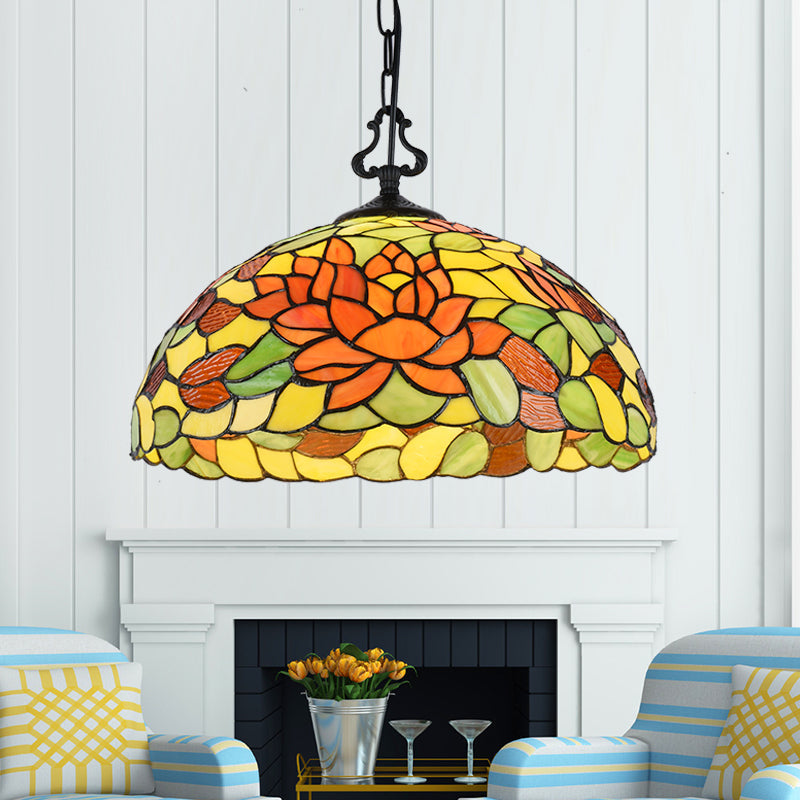 Tiffany-Style Stained Glass Pendant Light Fixture - Black Victorian/Butterfly/Sunflower Design /