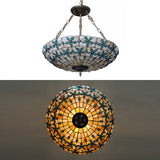 Antique Brass Stained Glass Ceiling Light With 5 Rods - Tiffany Style For Bedroom