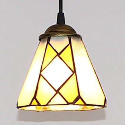 Stylish Beige Stained Glass Tiffany-Style Hanging Lamp - Ideal For Bedroom