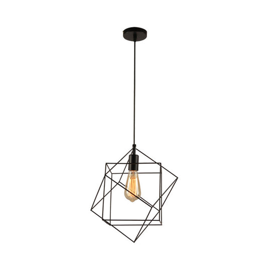 Industrial Black Metal Cubic Pendant Light For Dining Room