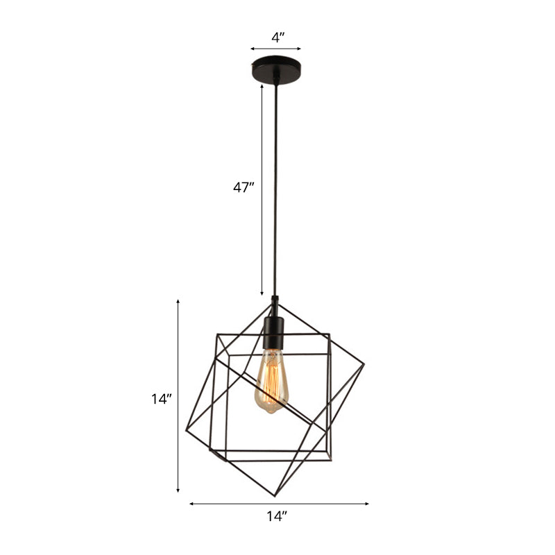 Industrial Black Metal Cubic Pendant Light For Dining Room