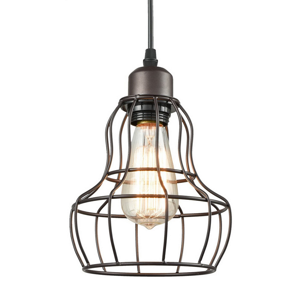 Industrial Bronze Wire Cage Pendant Lamp - 1 Light Hanging Fixture For Bedroom