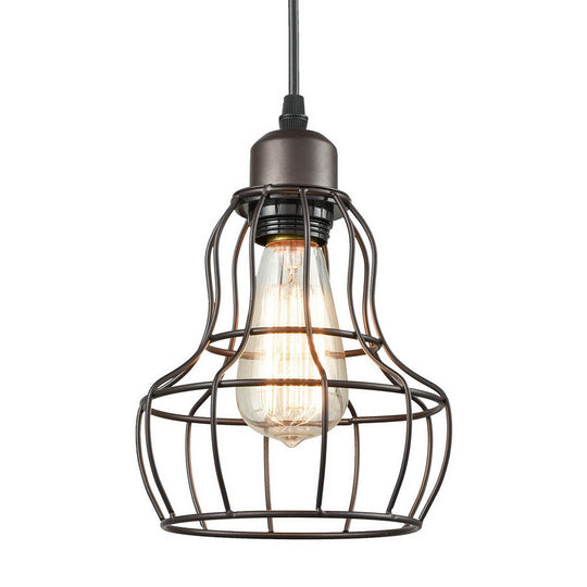 Industrial Bronze Wire Cage Pendant Lamp - 1 Light Hanging Fixture For Bedroom
