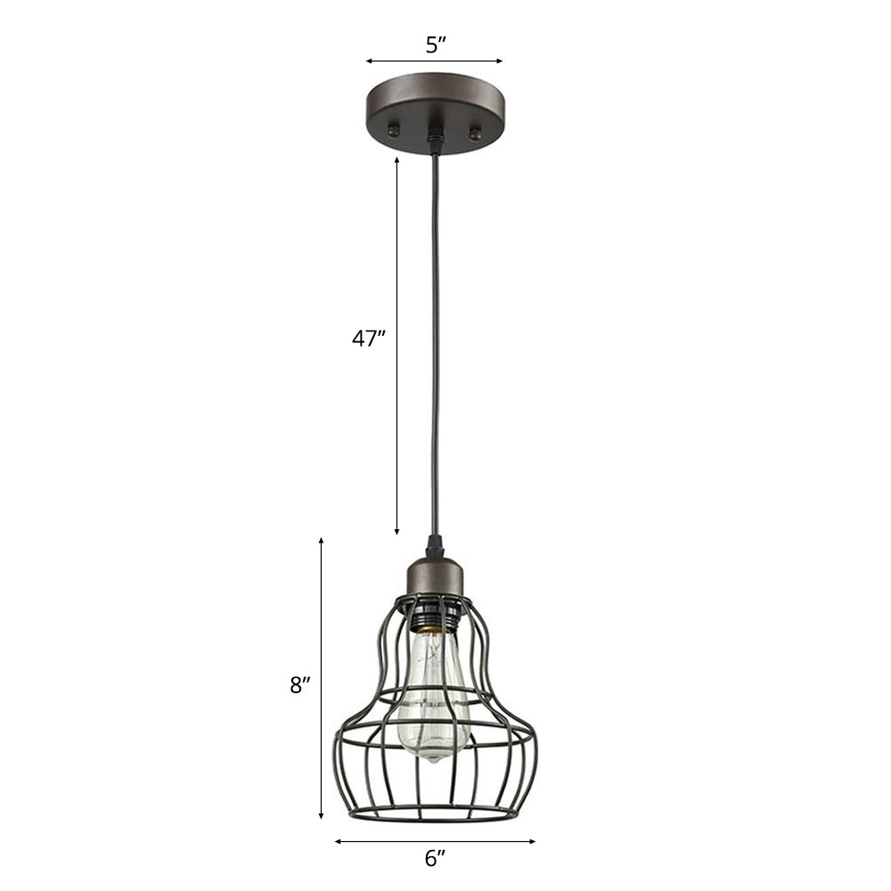Industrial Bronze Wire Cage Pendant Lamp - 1 Light Hanging Fixture For Bedroom