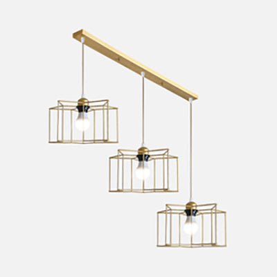 Gold Industrial Star Pendant Light With Cage Shade - 3 Lights For Hallway