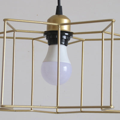 Gold Industrial Star Pendant Light With Cage Shade - 3 Lights For Hallway