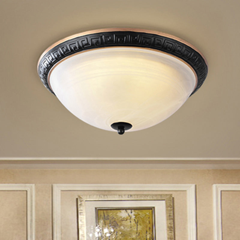 Classic Black Flush Mount Lamp With Milky Glass - 12.5/16 Wide 3-Light Ceiling Fixture For Study