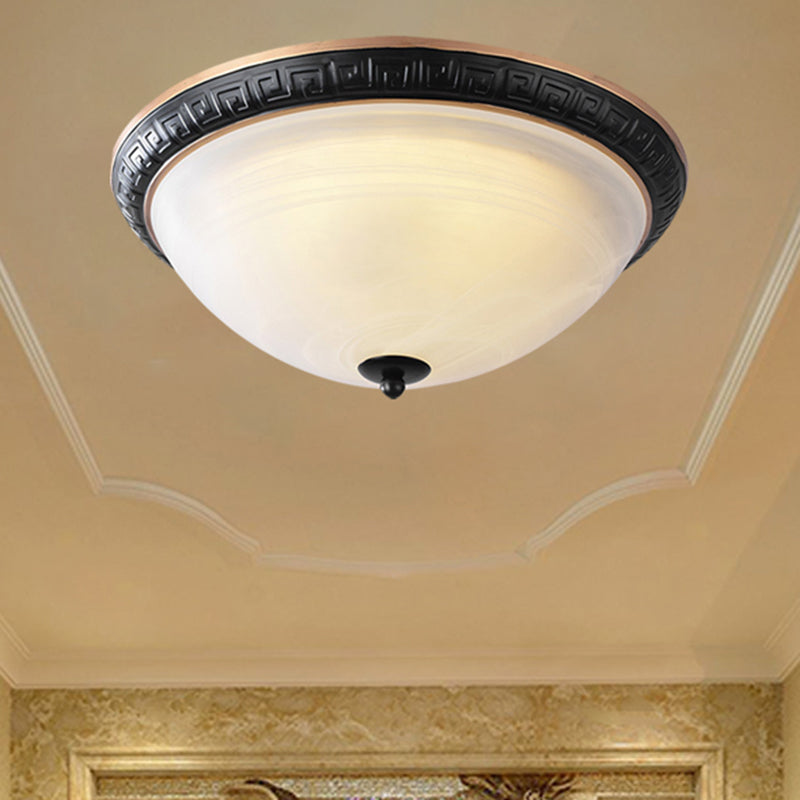 Classic Black Flush Mount Lamp With Milky Glass - 12.5/16 Wide 3-Light Ceiling Fixture For Study