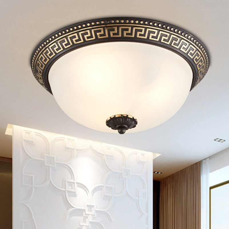 Opaline Glass Ceiling Fixture - Traditional Taper Flush Mount Lamp In Black/Gold For Corridor