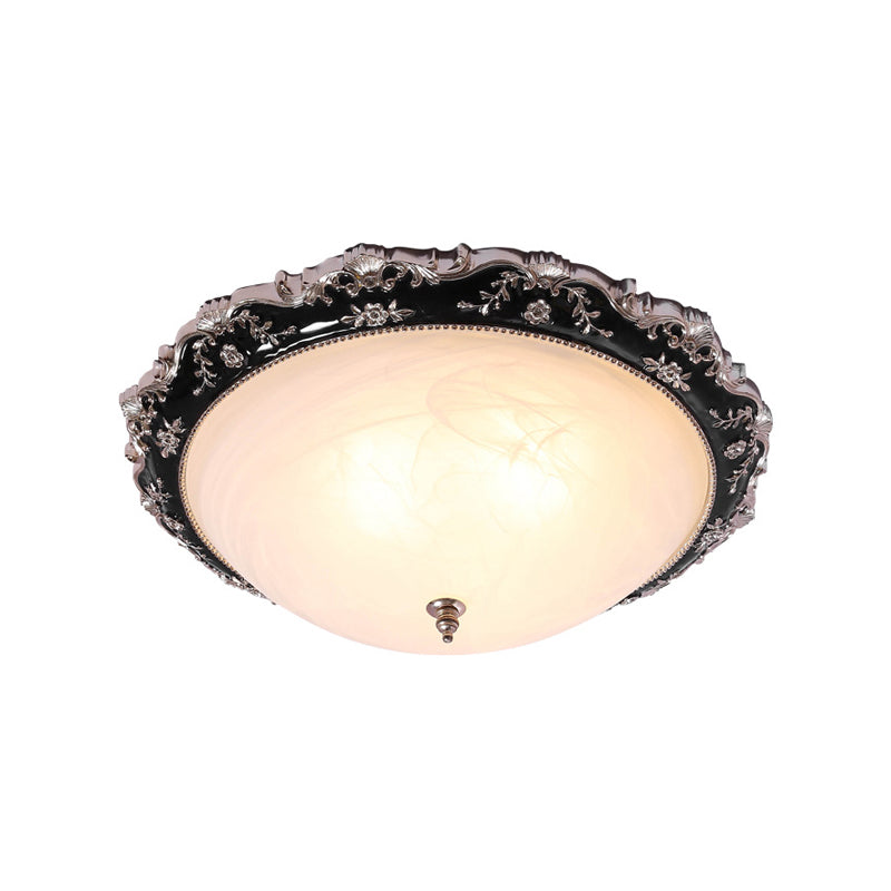 Opal Glass Bowl Ceiling Light Fixture Countryside Flush Mount Lighting In Black/Gold - 1/2 - Bulb