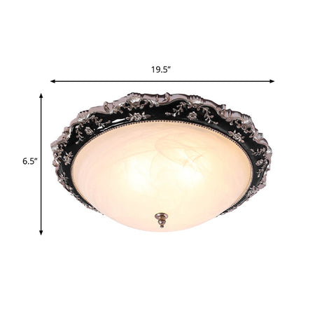 Opal Glass Bowl Ceiling Light Fixture Countryside Flush Mount Lighting In Black/Gold - 1/2-Bulb