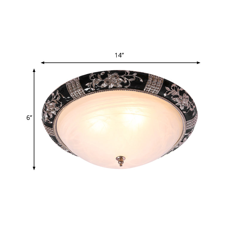 Black - Gold Semi - Orb Flush Mount Lamp With Satin Glass Shade For Hallway