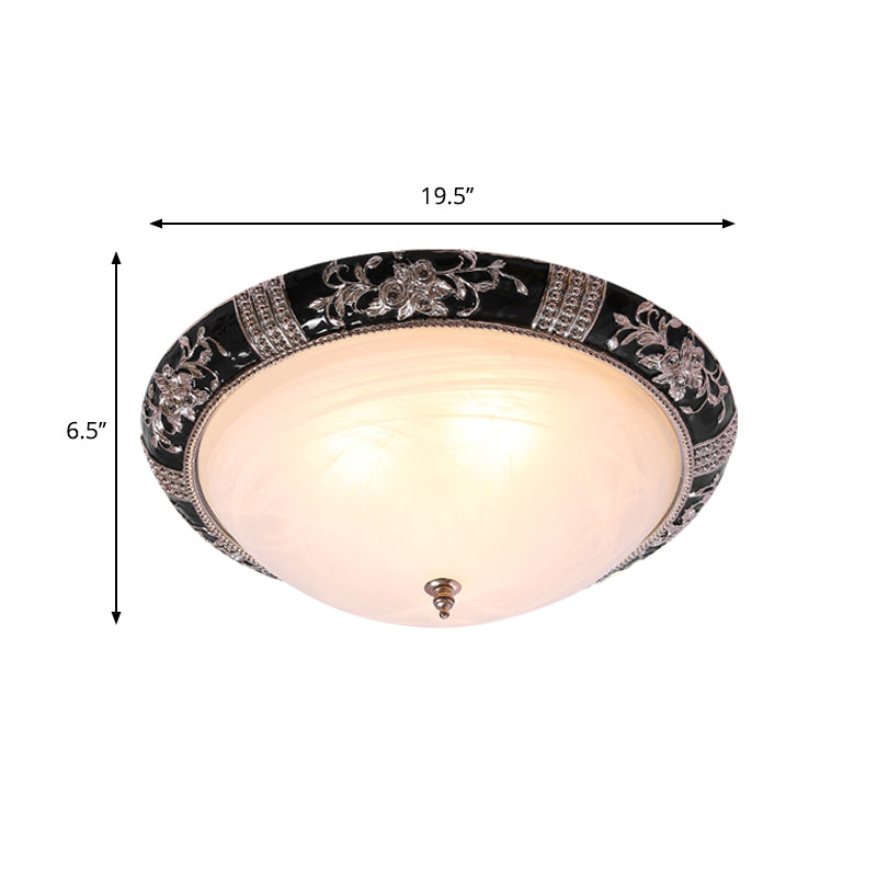 Black - Gold Semi - Orb Flush Mount Lamp With Satin Glass Shade For Hallway