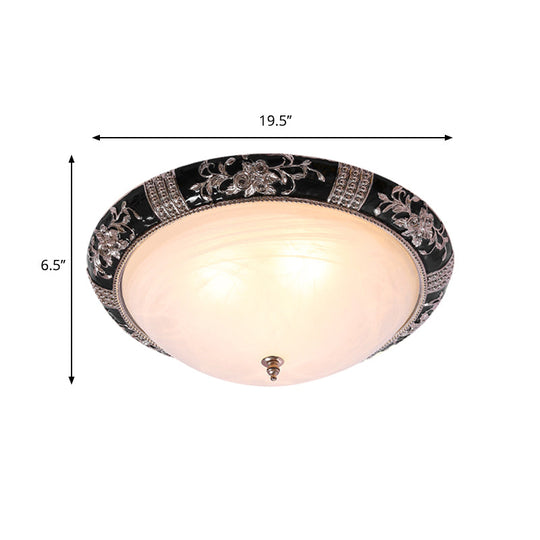 Black - Gold Semi - Orb Flush Mount Lamp With Satin Glass Shade For Hallway