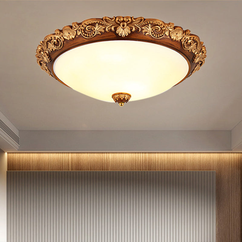 Vintage Resin Led Brown Flushmount Conical Ceiling Light Fixture For Bedrooms