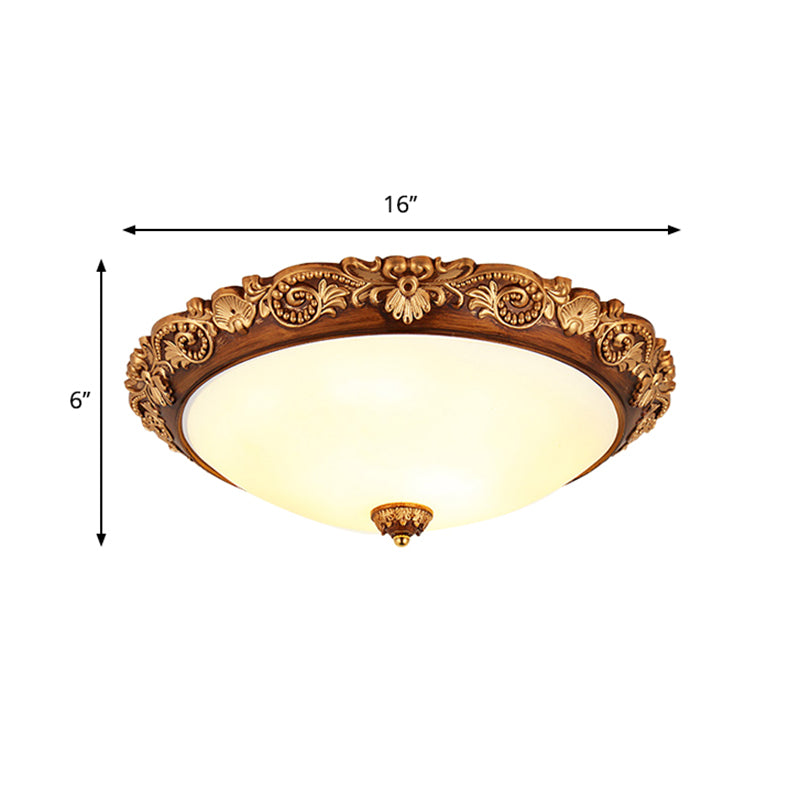 Vintage Resin Led Brown Flushmount Conical Ceiling Light Fixture For Bedrooms