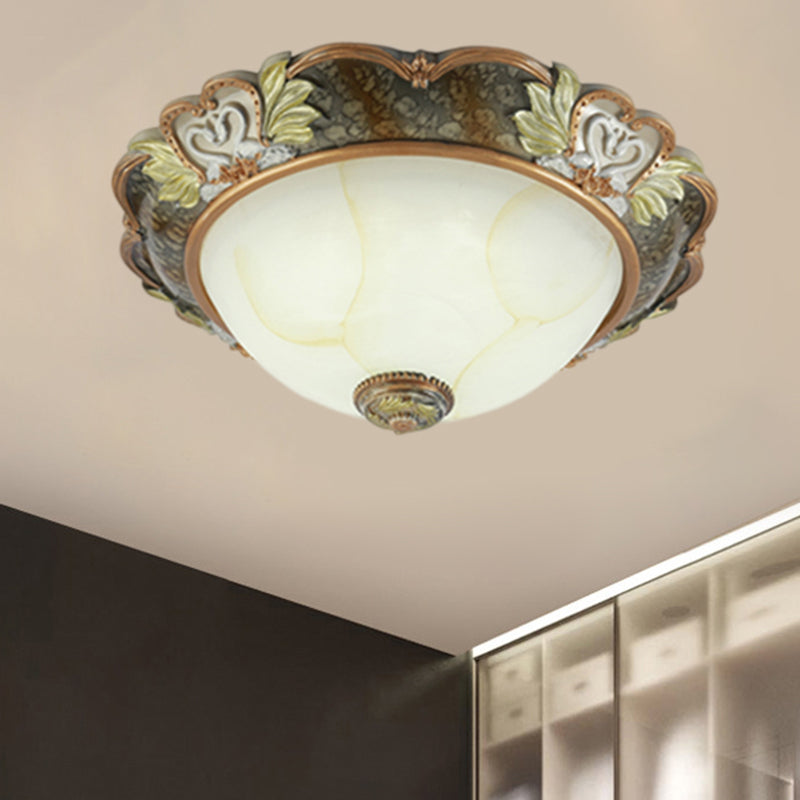 Vintage Bowl-Shape Resin Ceiling Light Fixture - 2/3 Heads Brass Finish 13/17/19.5 Wide Hallway