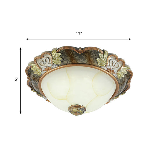 Vintage Bowl-Shape Resin Ceiling Light Fixture - 2/3 Heads Brass Finish 13/17/19.5 Wide Hallway