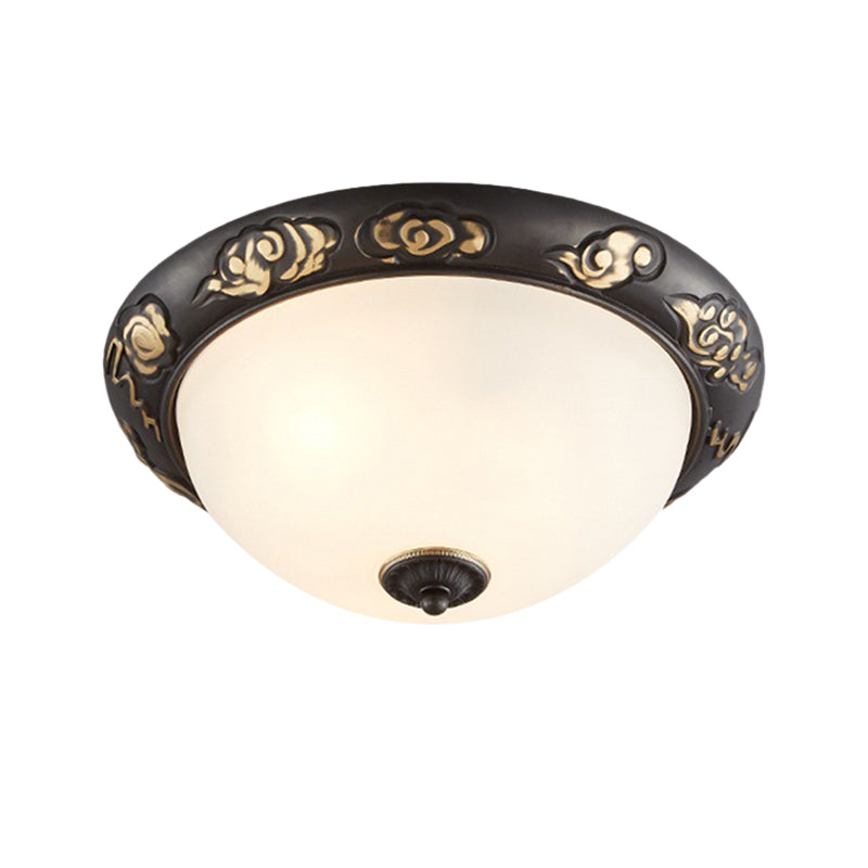 Retro Flush Mount Ceiling Lamp - 15’/19.5’ Milk Glass Black - Gold Dome Shape 3/4 Lights
