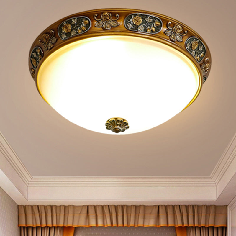 Traditional Wood Resin 3-Head Flush Mount Ceiling Light For Hallway - 12/15/19 Wide / 12