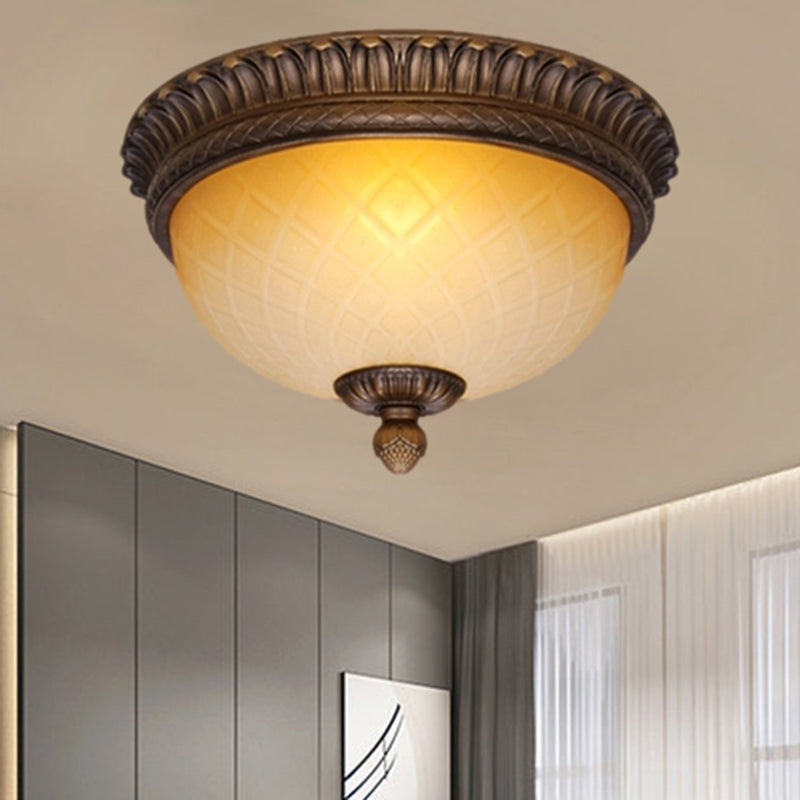 Countryside Lattice Glass Flush Mount Lamp With 2 Bulbs - Coffee Finish | Perfect For Childs Room