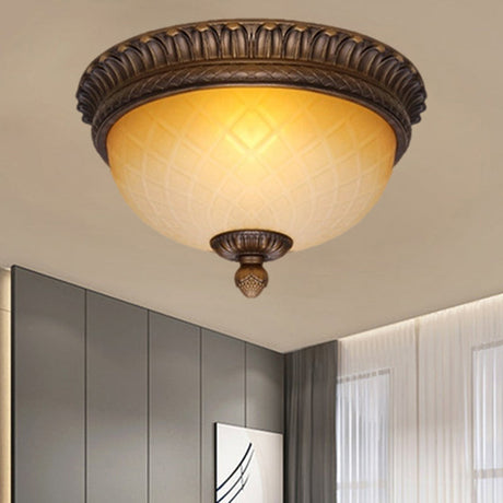 Countryside Lattice Glass Flush Mount Lamp With 2 Bulbs - Coffee Finish | Perfect For Childs Room